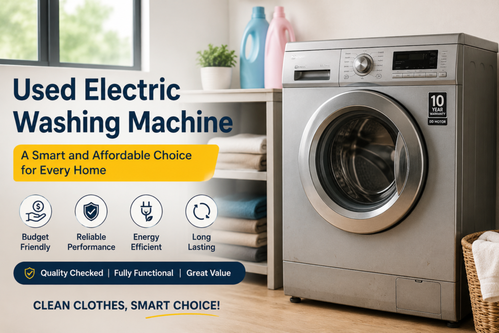 Affordable used washing machine in home setting

